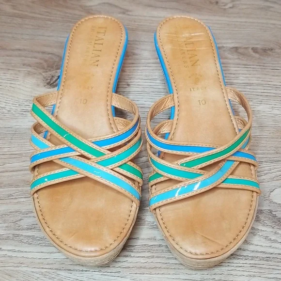 Italian Shoe Makers Womens Open Toe Slide On Top Strap Wedge Heel Sandals - Picture 2 of 11